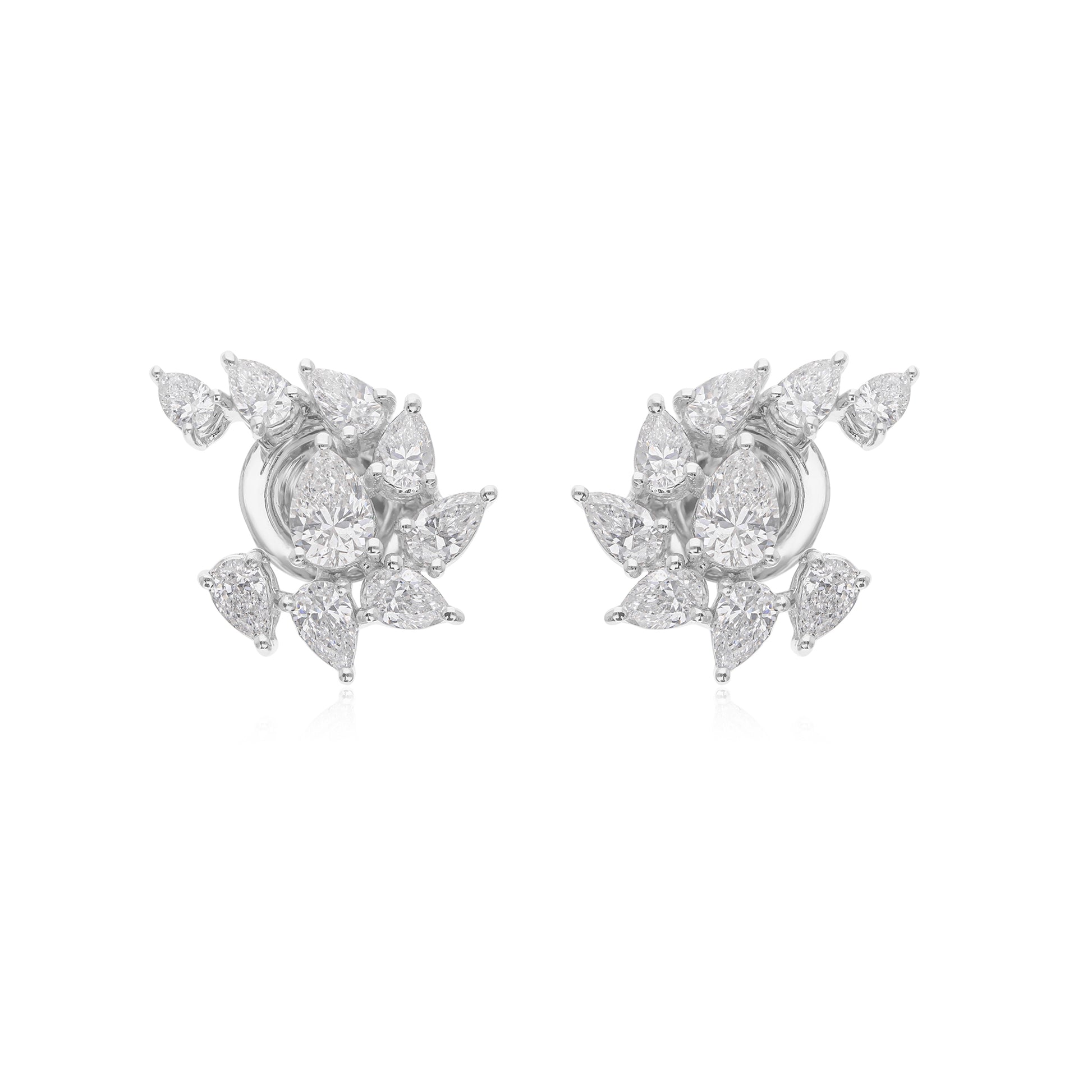 Pear Cut SI Clarity HI Color Real Diamond Cluster Stud Earrings