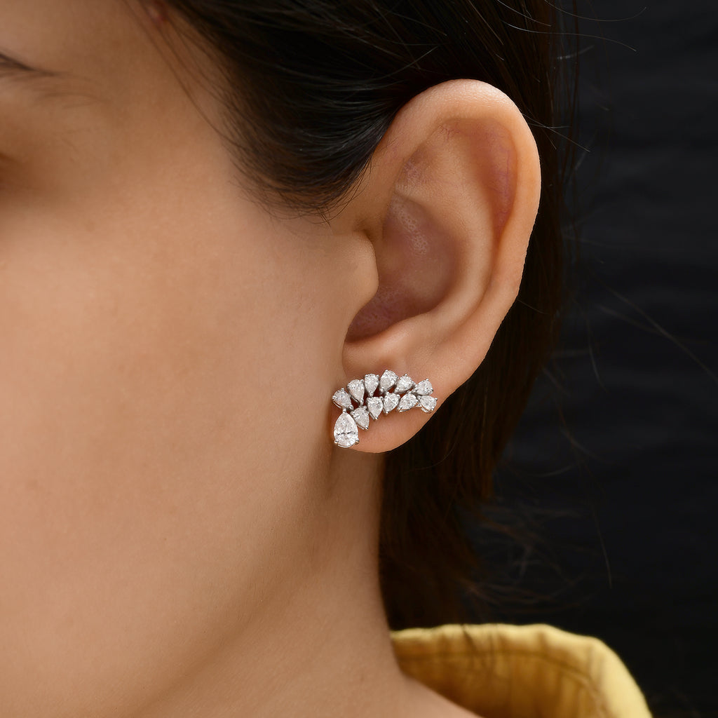 Cluster Pear Cut SI Clarity HI Color Diamond Stud Earrings