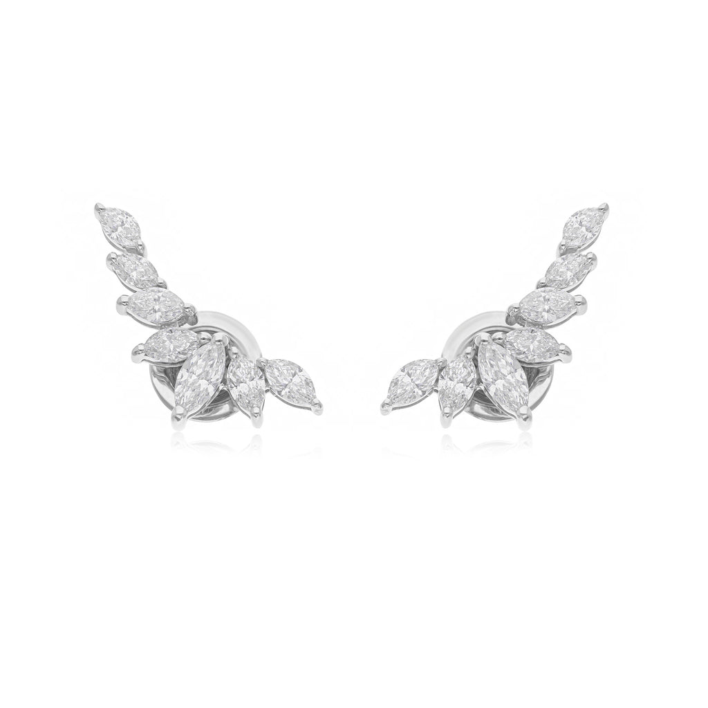 Marquise Cut Cluster Diamond Gold Climber Earrings