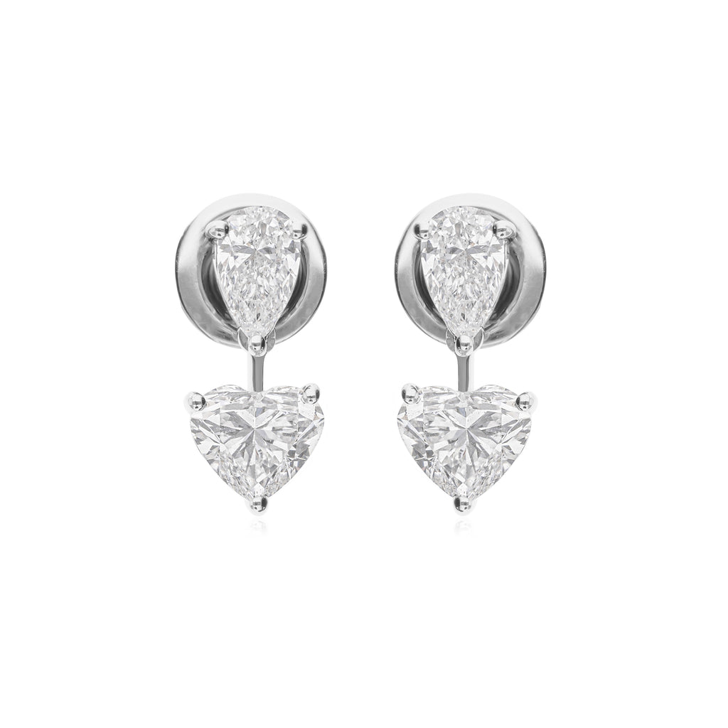 Fine Gold Two Stone 2.06Ct Natural Diamond Mixed Cut Stud Earrings