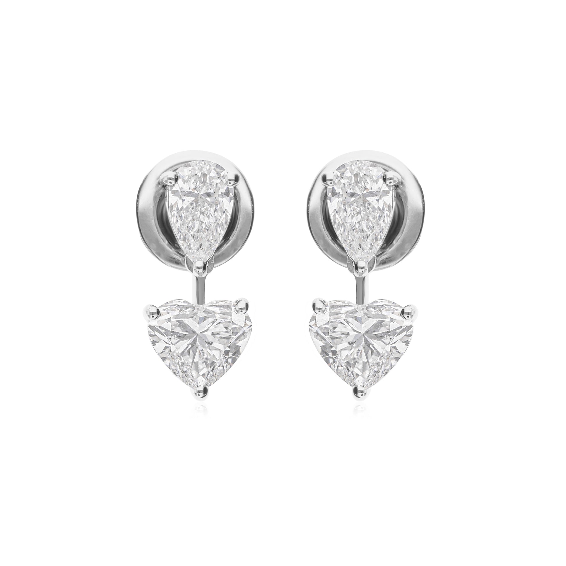 Fine Gold Two Stone 2.06Ct Natural Diamond Mixed Cut Stud Earrings