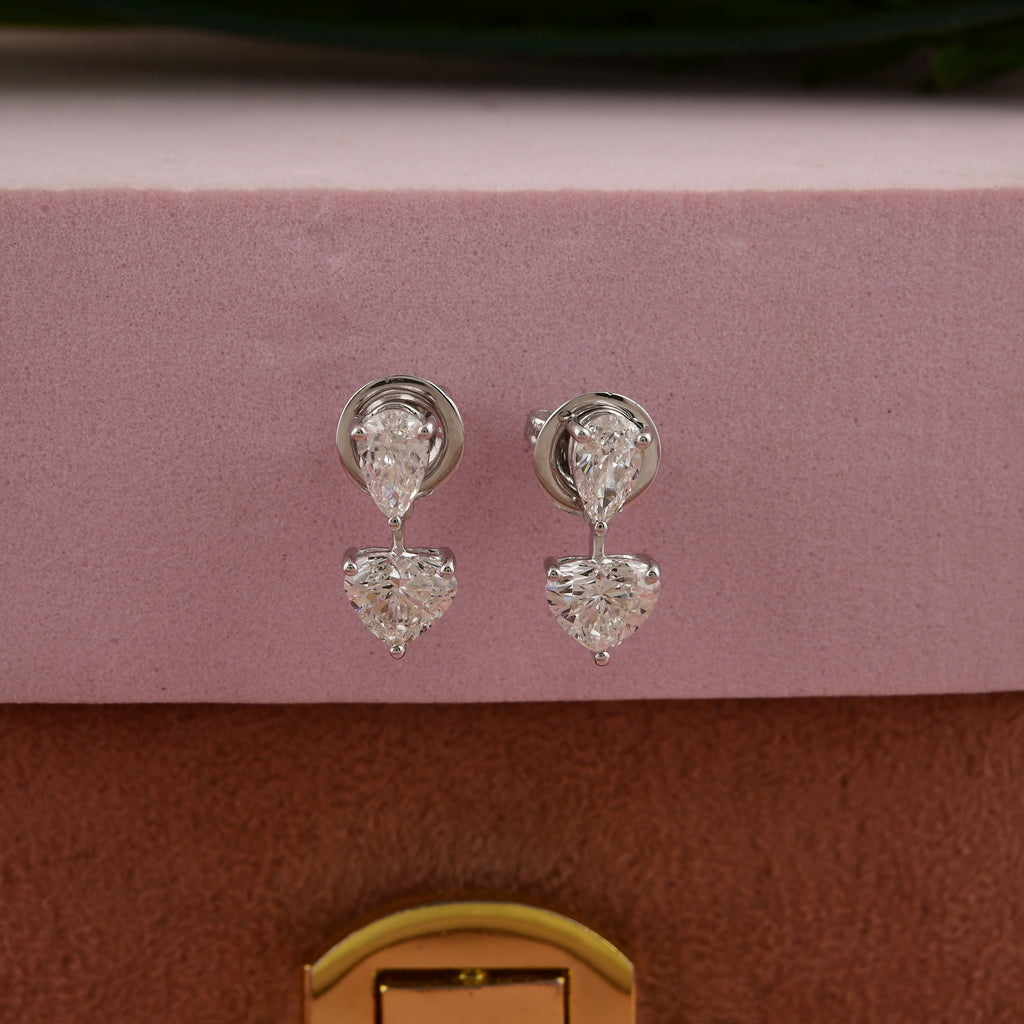 Fine Gold Two Stone 2.06Ct Natural Diamond Mixed Cut Stud Earrings