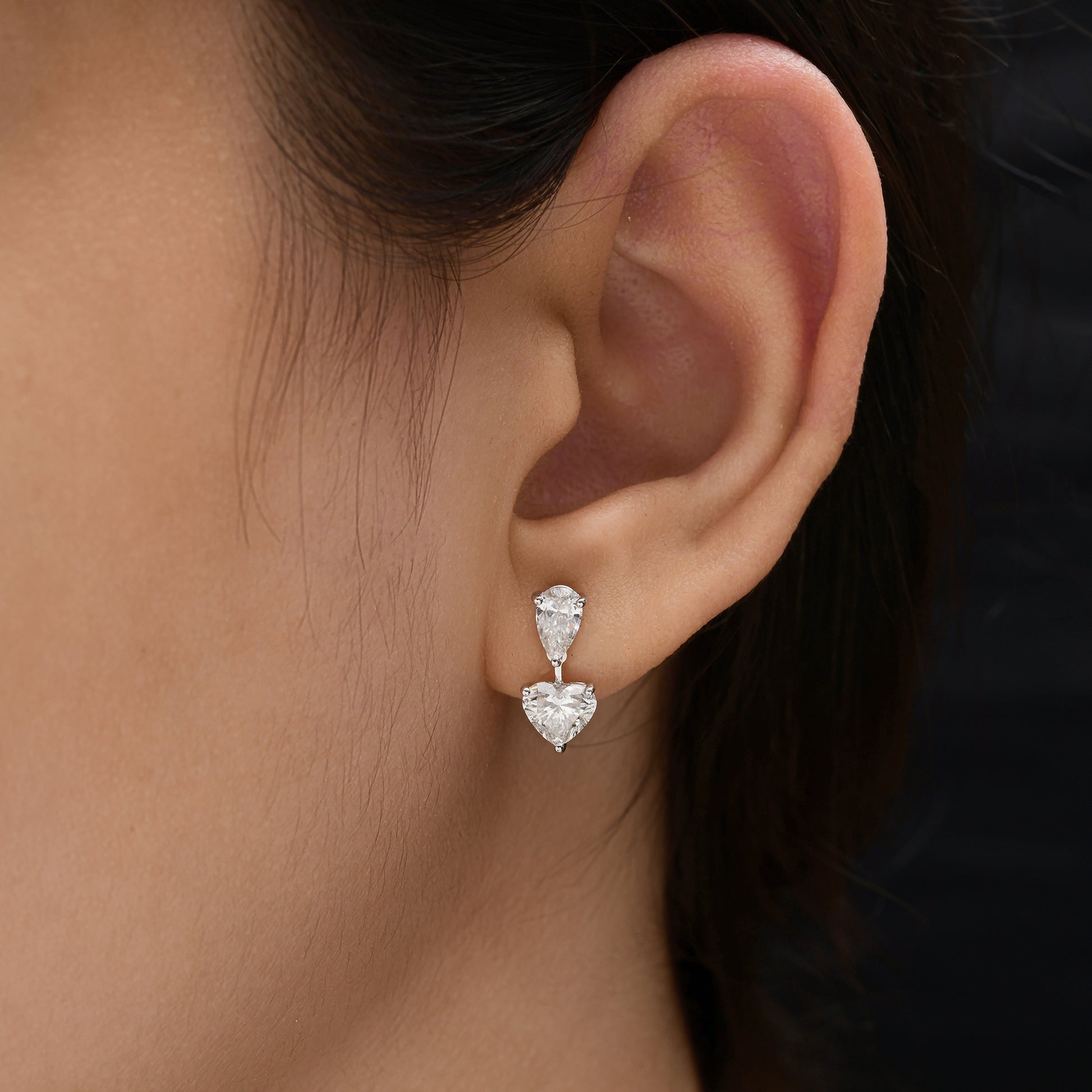 Fine Gold Two Stone 2.06Ct Natural Diamond Mixed Cut Stud Earrings