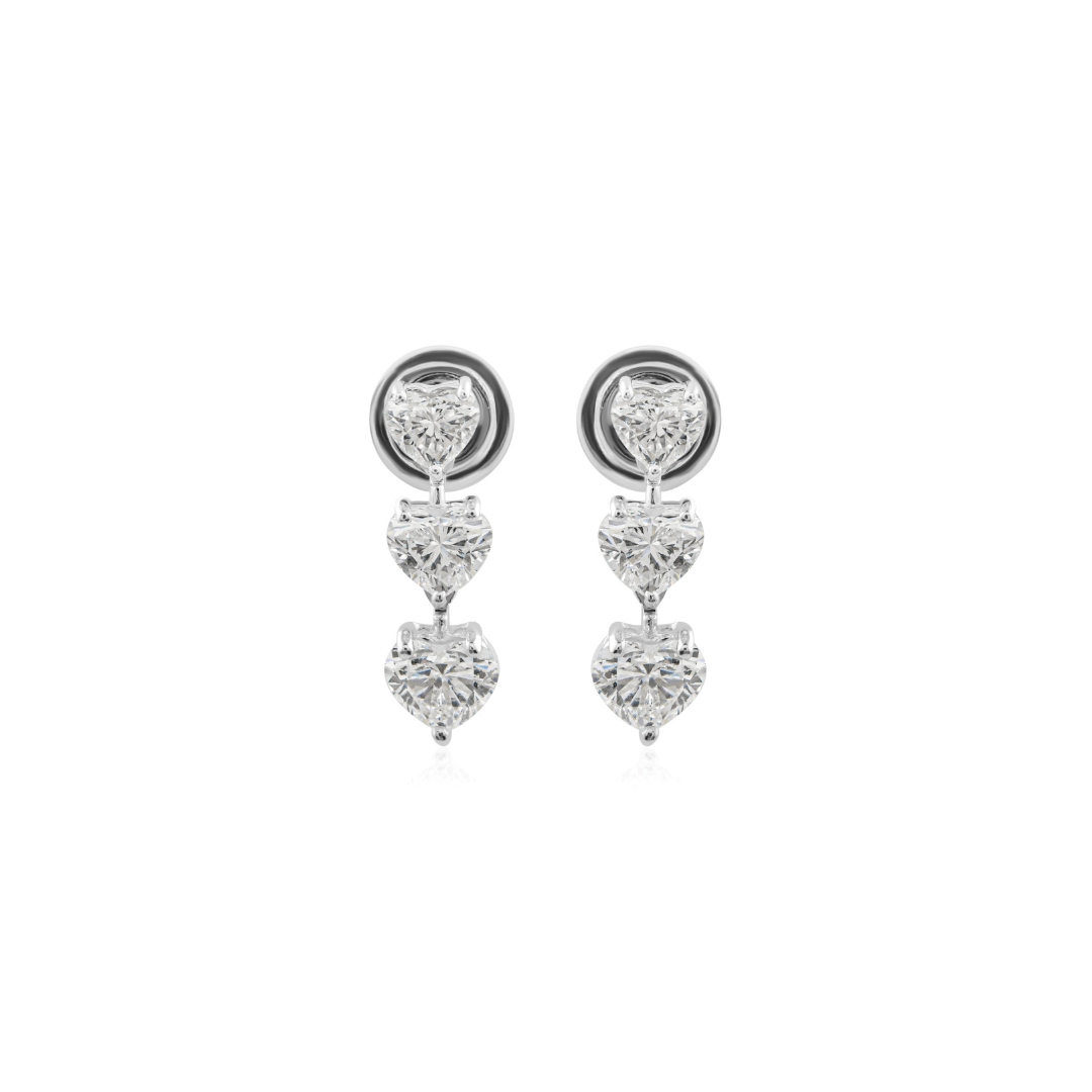Timeless Three Row Heart Cut Natural Diamond Dangle Drop Earrings