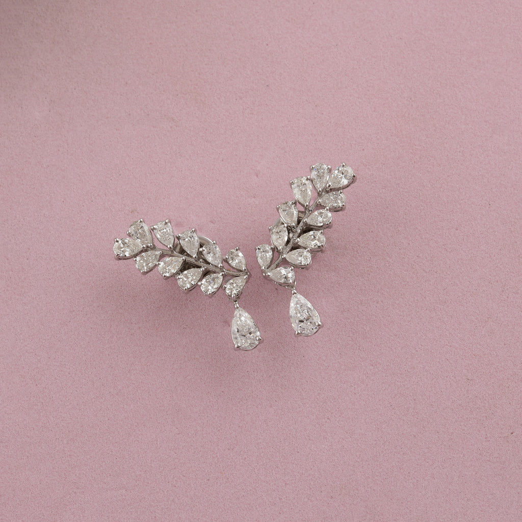 Genuine Pear Cut Natural Diamond Teardrop Gold Earrings