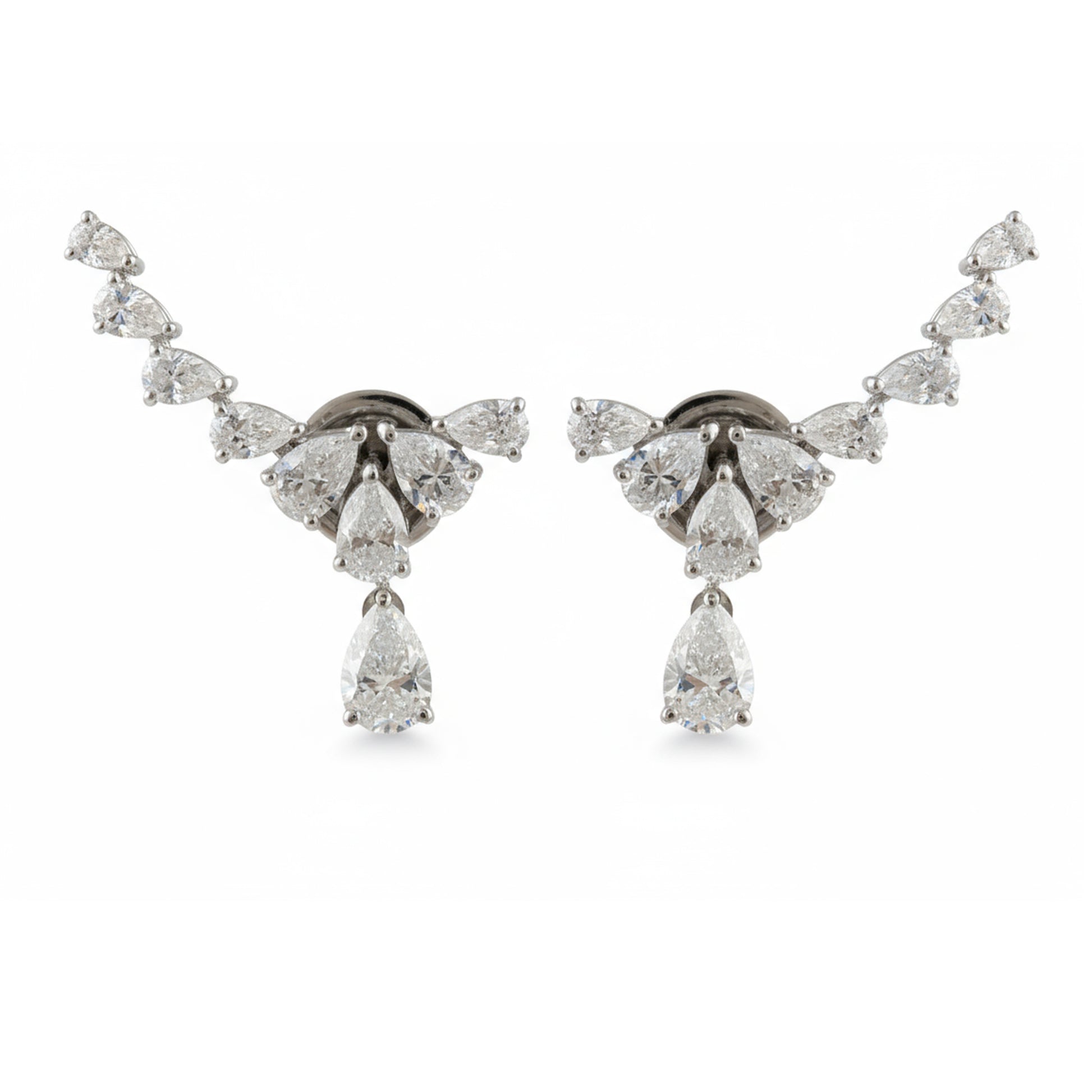 Natural Diamond Pear Cut Ear Climber Drop Earrings in Fine Gold