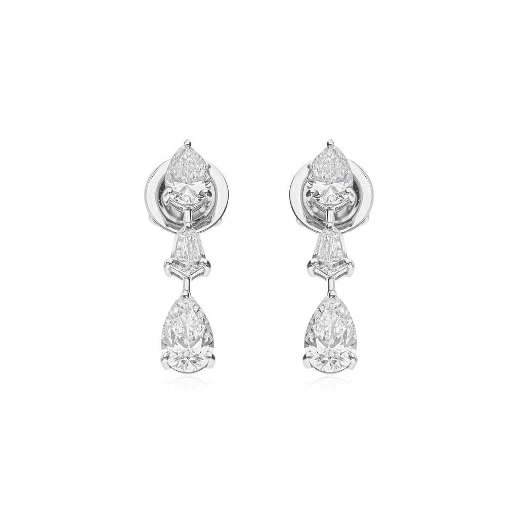 Three Stone Pear Cut Natural Diamond Stud Earrings