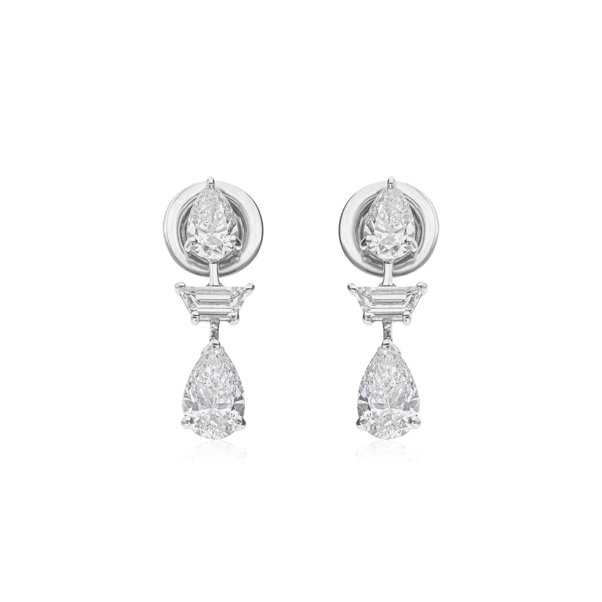 Pear and Baguette Cut Real Diamond Stud Earrings