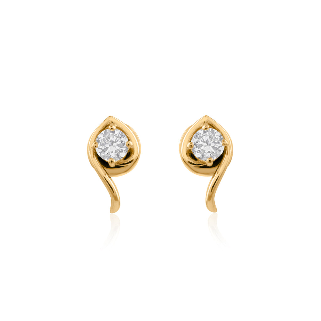 Curved Stud Earrings with Round Cut Solitaire Diamond Stone