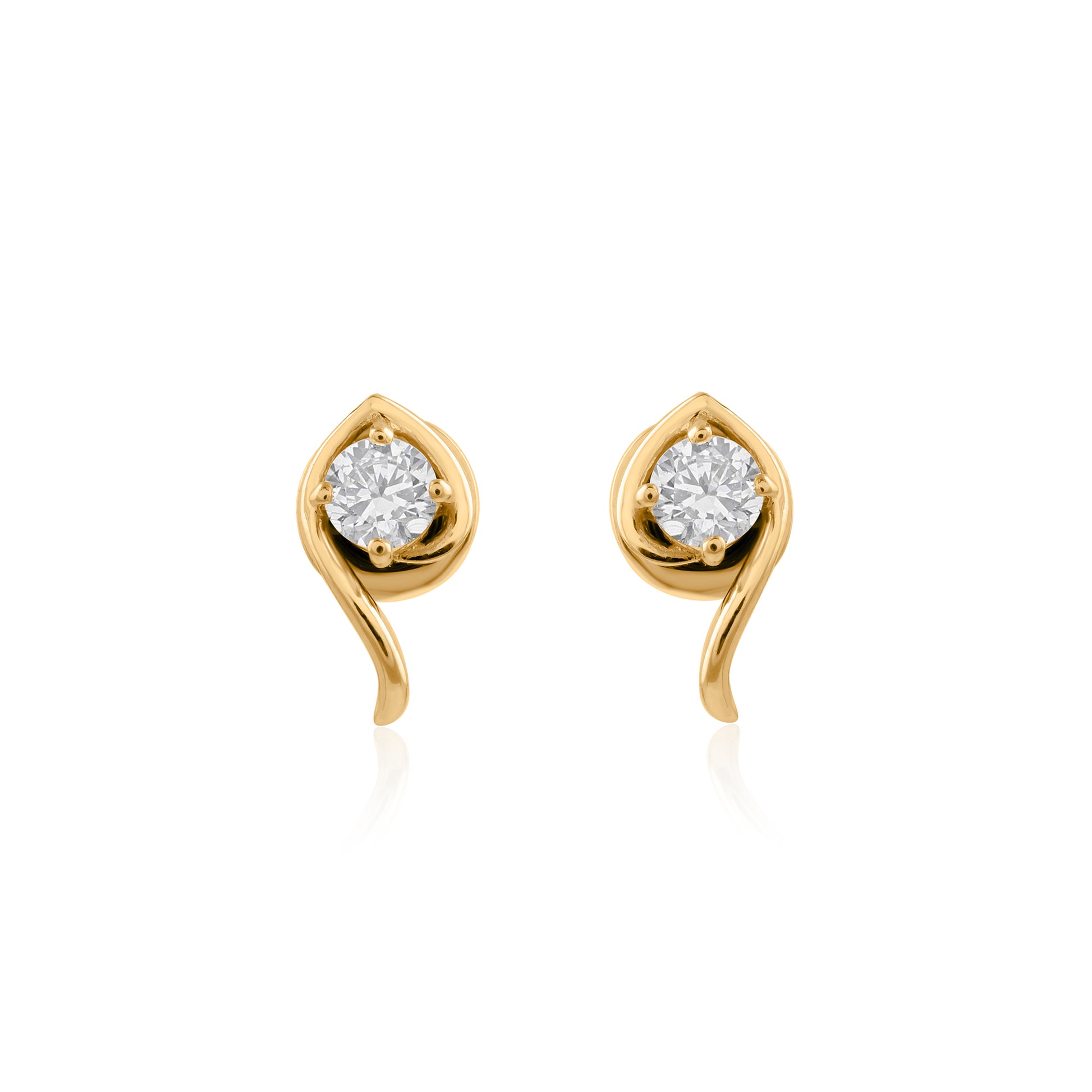 Curved Stud Earrings with Round Cut Solitaire Diamond Stone