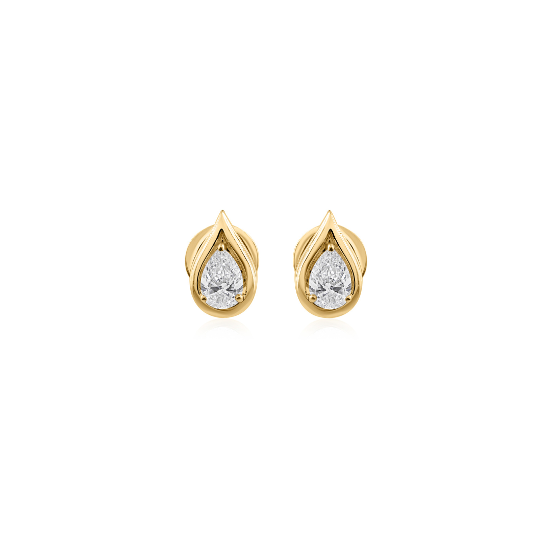 Fine Gold Teardrop Pear Cut 0.73Ct Solitaire Diamond Push Back Stud Earrings