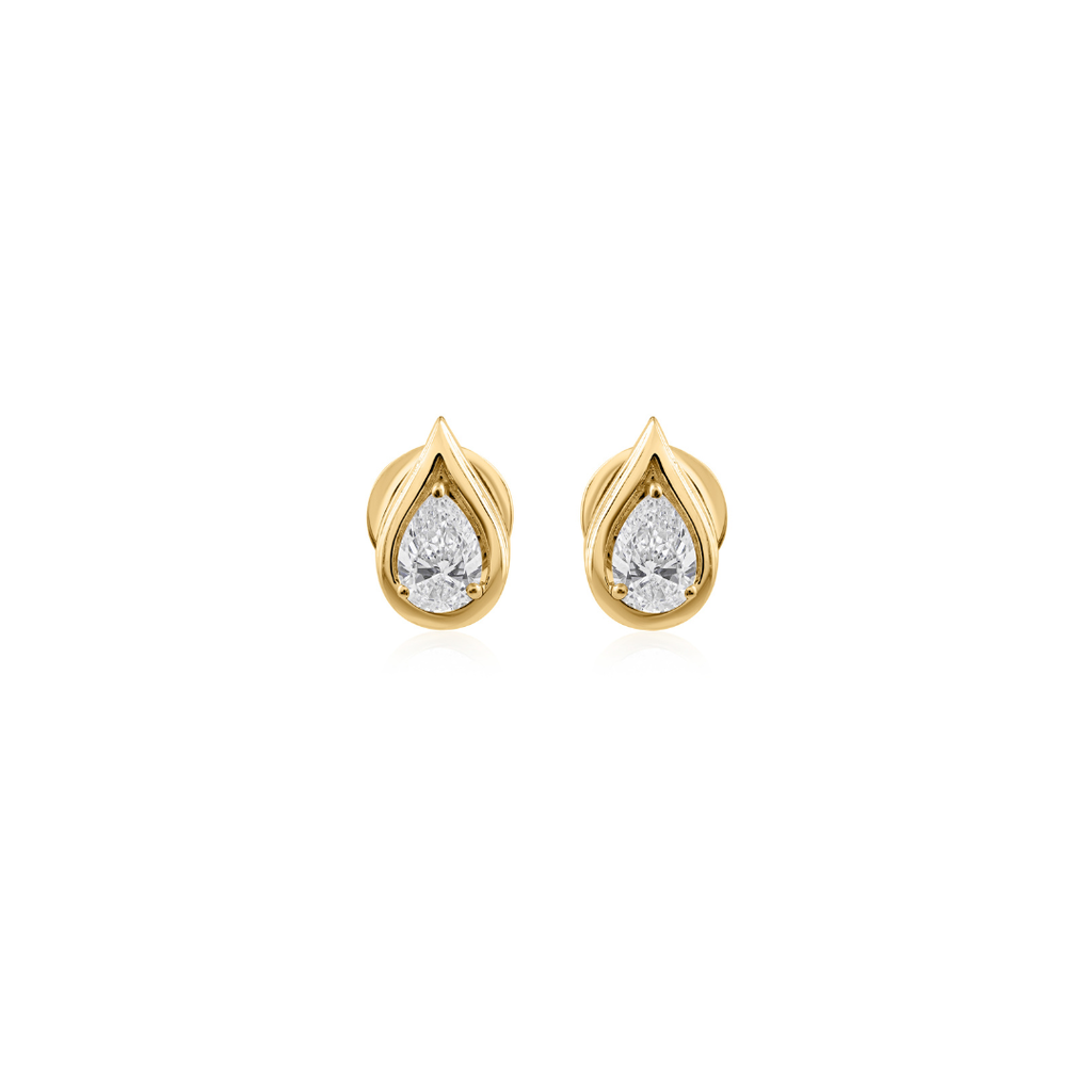 Fine Gold Teardrop Pear Cut 0.73Ct Solitaire Diamond Push Back Stud Earrings