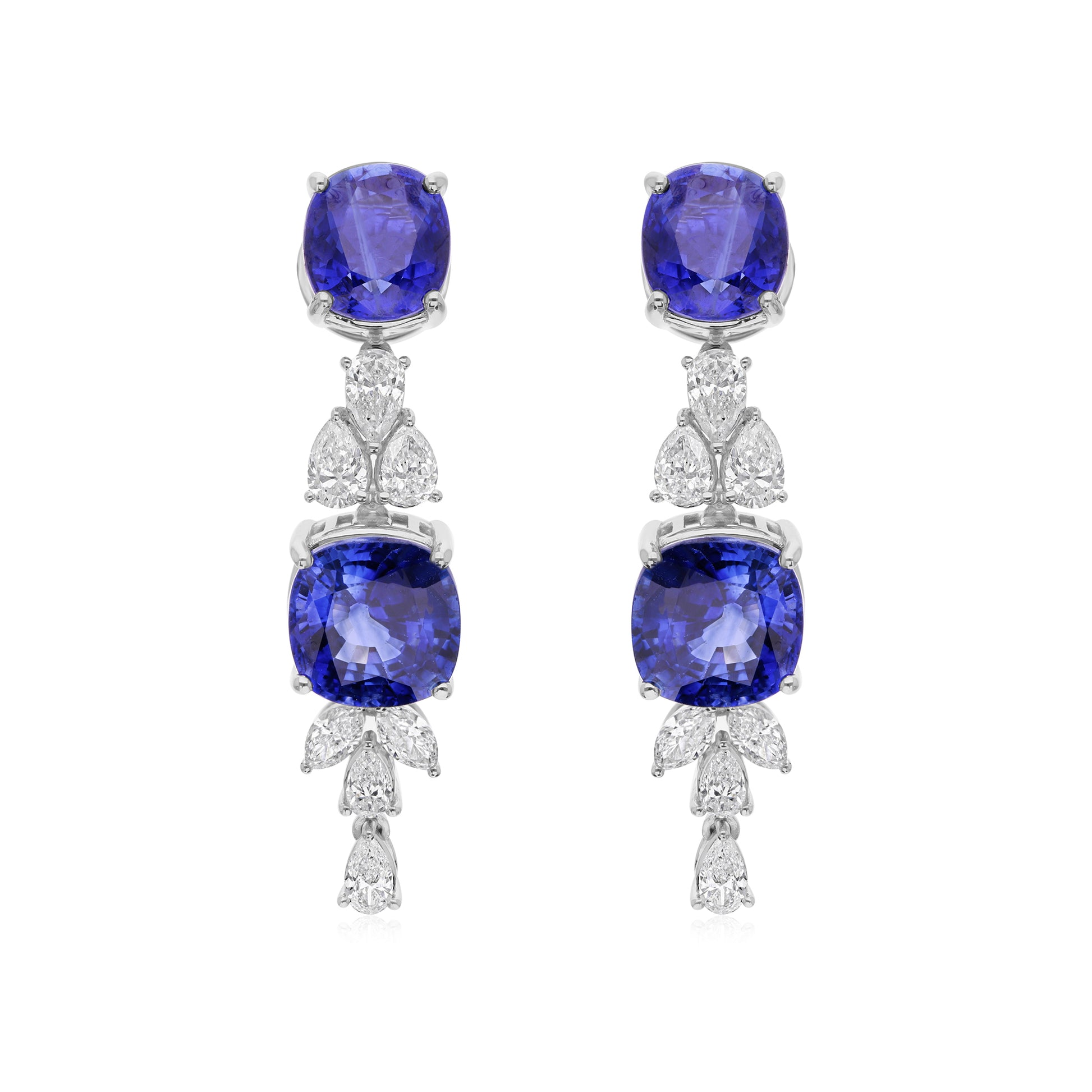 Blue Sapphire Gemstone and Natural Diamond Drop Bridal Necklace with Earrings