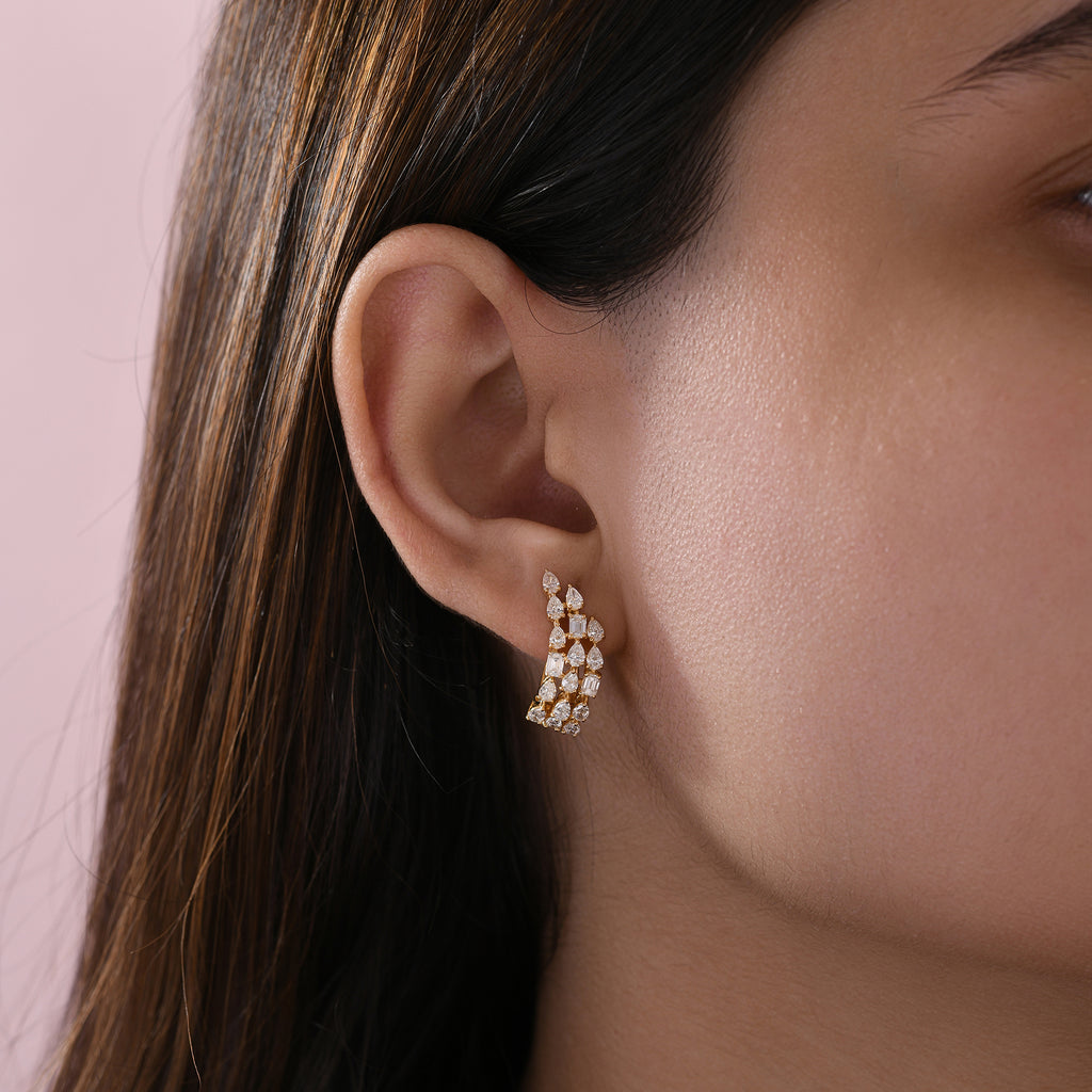 Handcrafted Fine Gold Natural Diamond Huggie Hoop Earrings