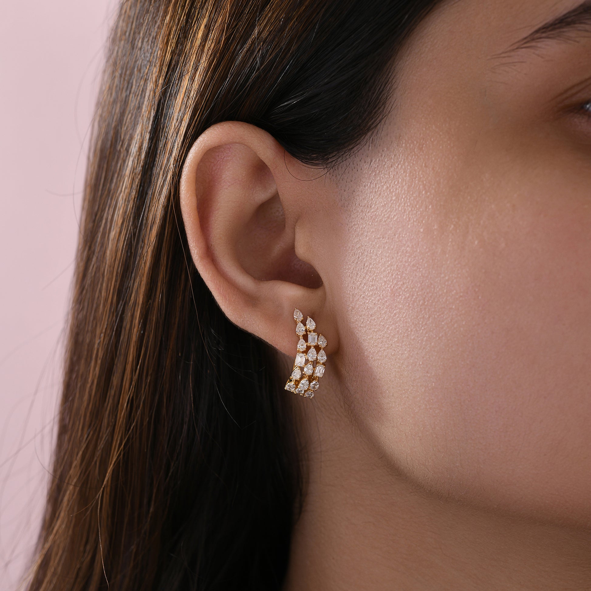 Handcrafted Fine Gold Natural Diamond Huggie Hoop Earrings