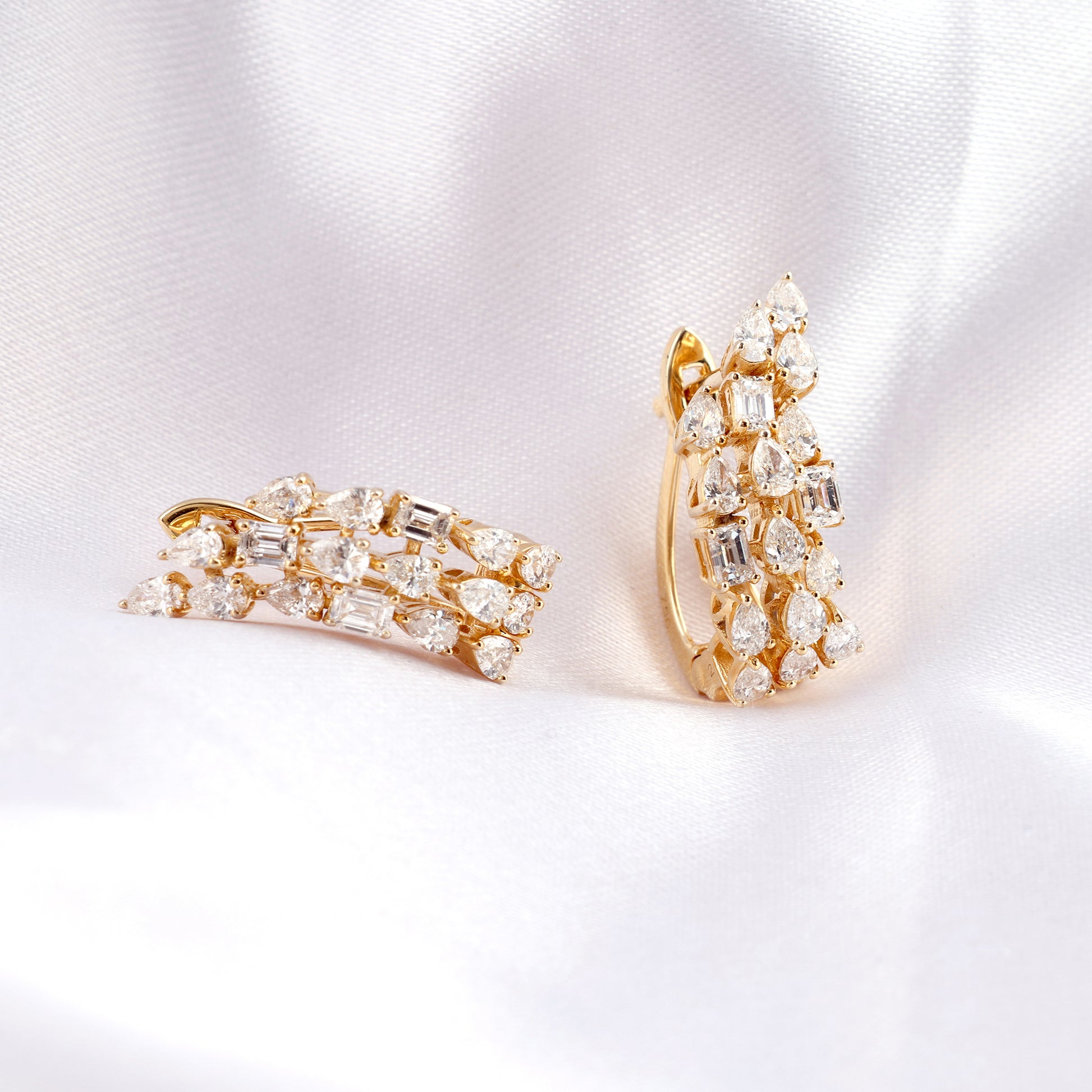Handcrafted Fine Gold Natural Diamond Huggie Hoop Earrings