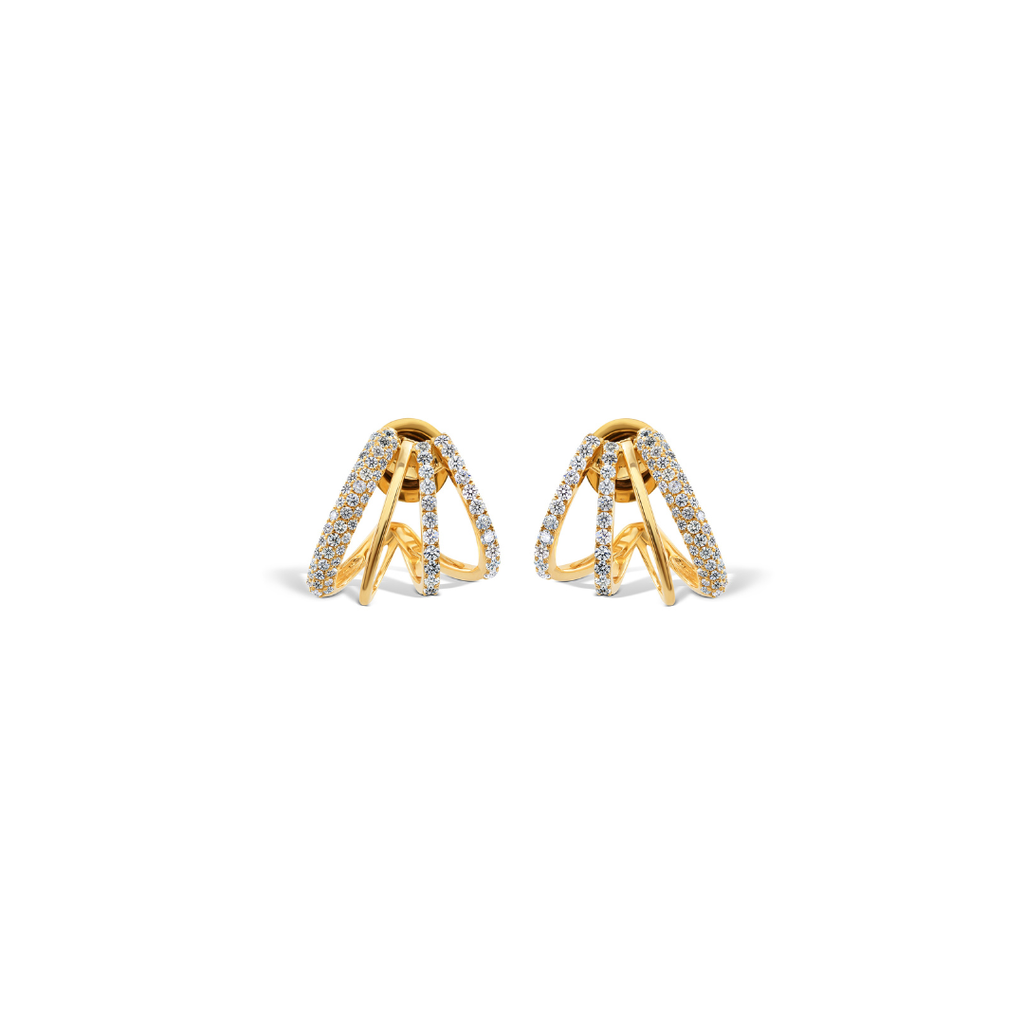 Fine Gold Multi Row Natural Pave Diamond Hoop Earrings for Women