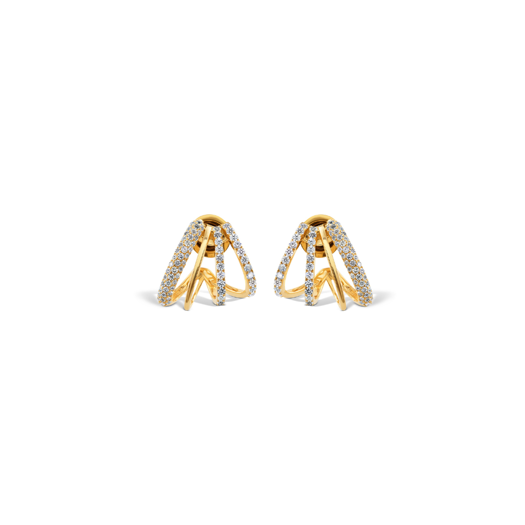 Fine Gold Multi Row Natural Pave Diamond Hoop Earrings for Women