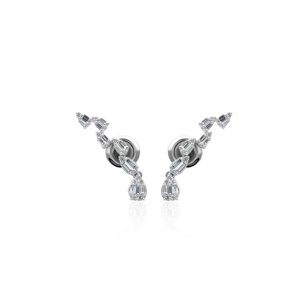 Unique Baguette Round Cut Natural Diamond Ear Climber Earrings