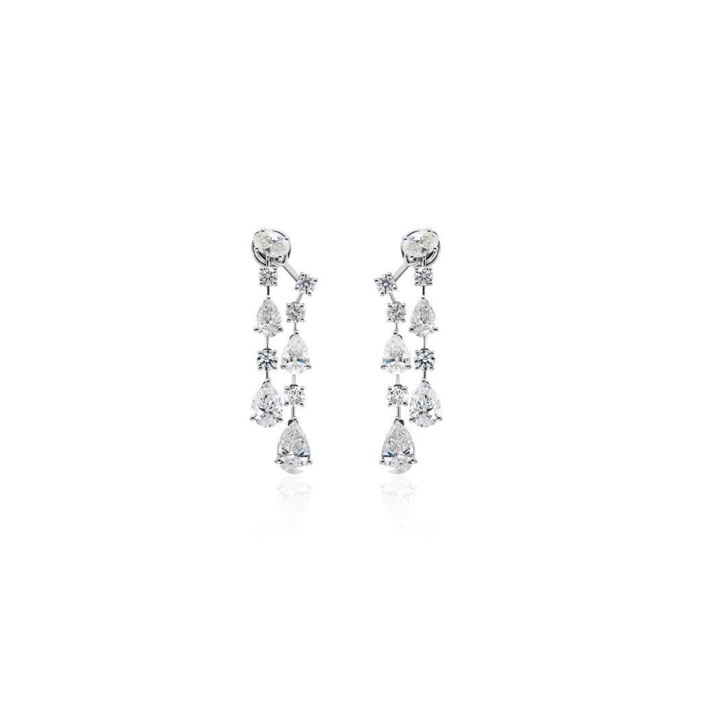 Statement Pear and Round Cut Natural Diamond Jacket Gold Earrings