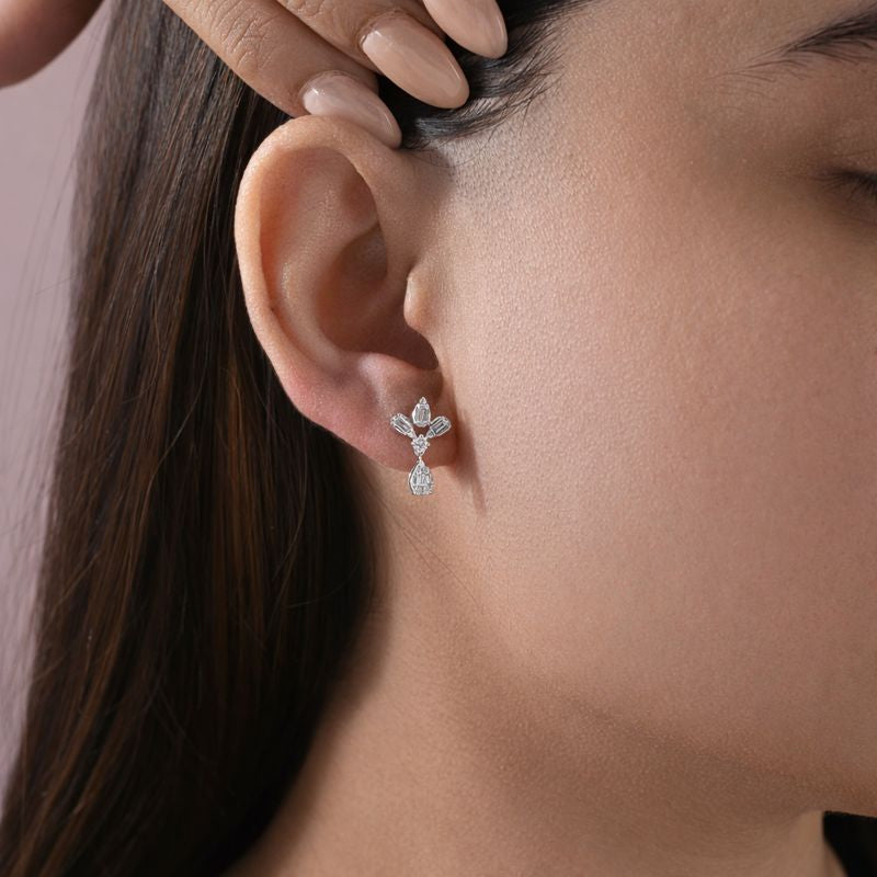 Baguette Cut Natural Diamond Solid Gold Stud Earrings