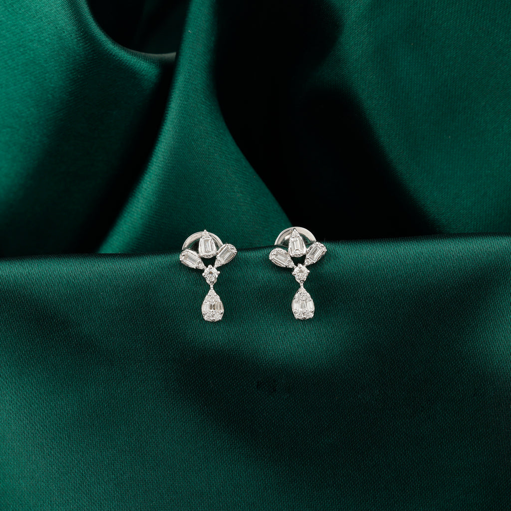 Baguette Cut Natural Diamond Solid Gold Stud Earrings