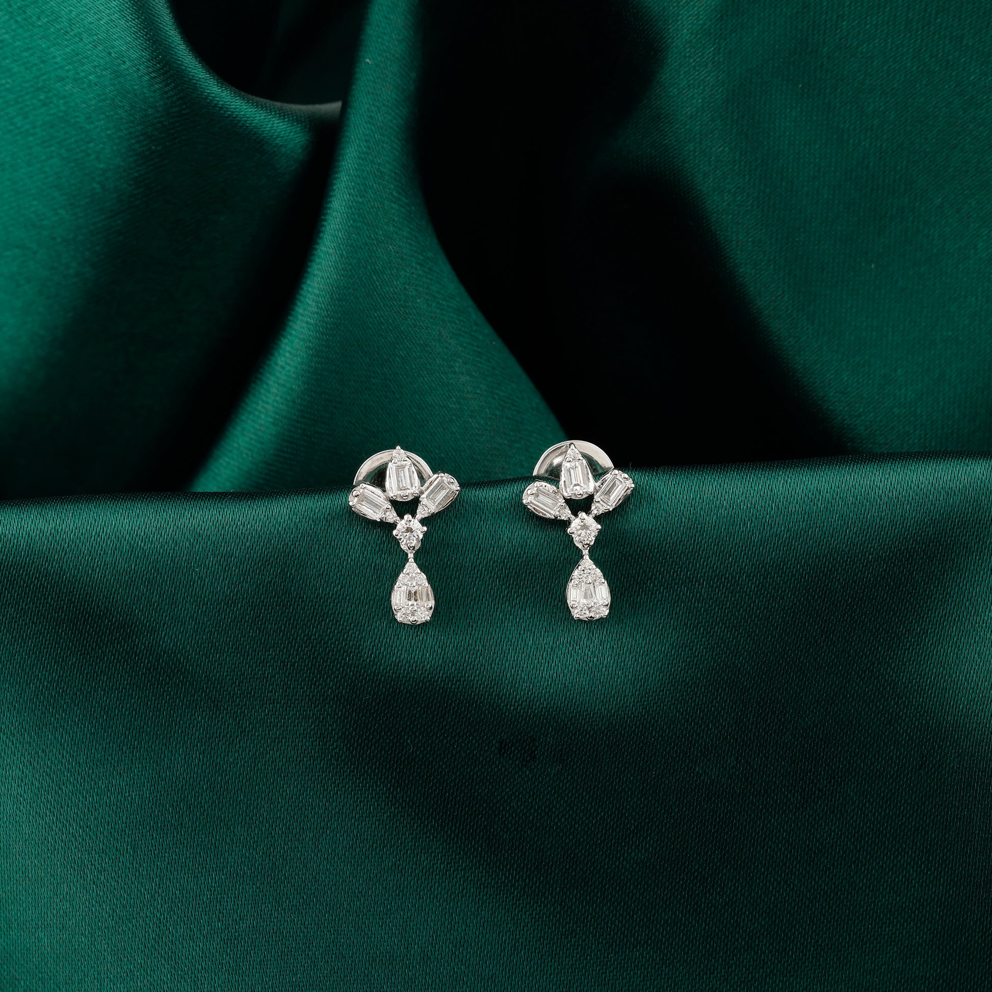 Baguette Cut Natural Diamond Solid Gold Stud Earrings