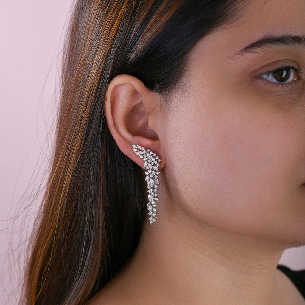 Luxury Marquise and Round Cut Natural Diamond Dangle Earrings