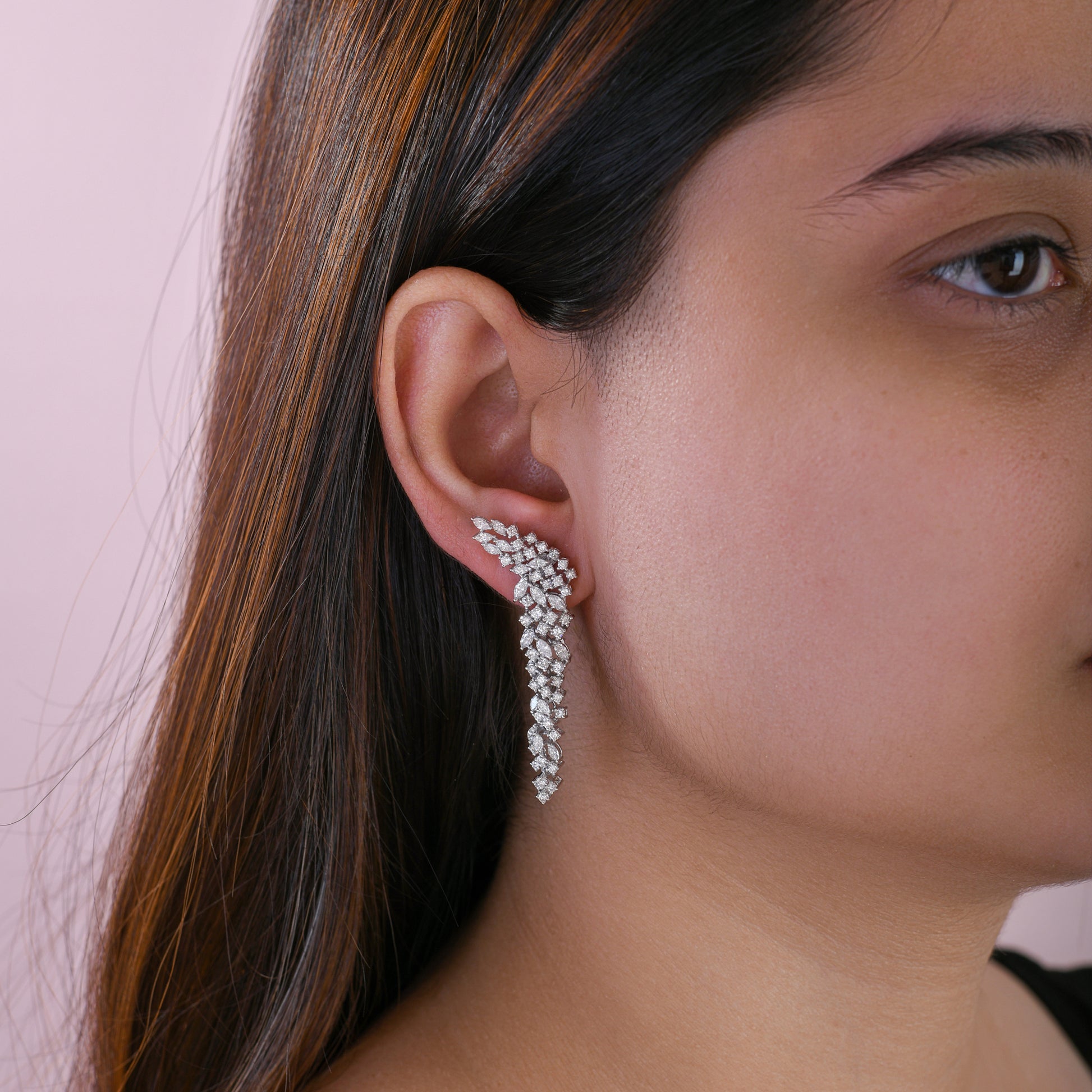 Luxury Marquise and Round Cut Natural Diamond Dangle Earrings