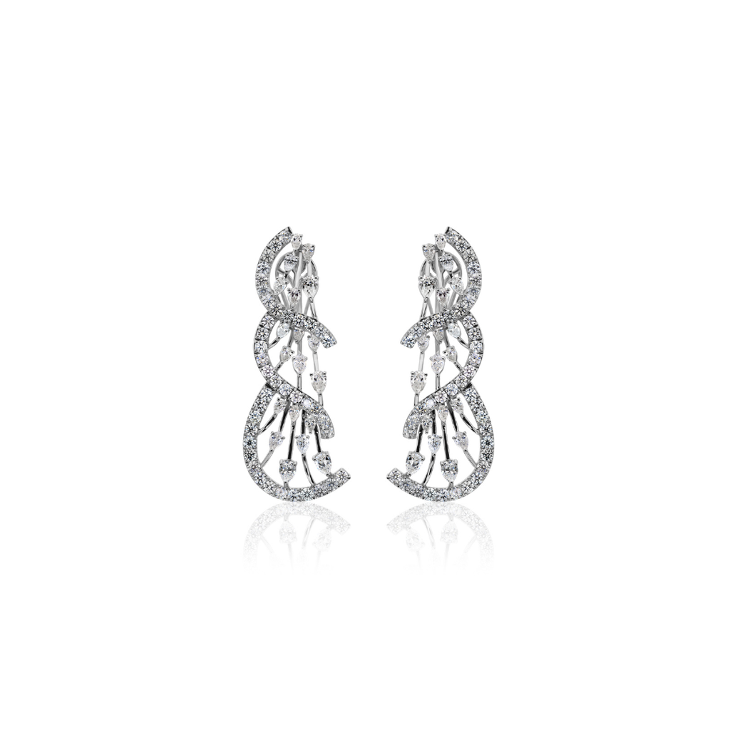 Unique Fine Gold Brilliant Natural Diamond Statement Dangle Earrings