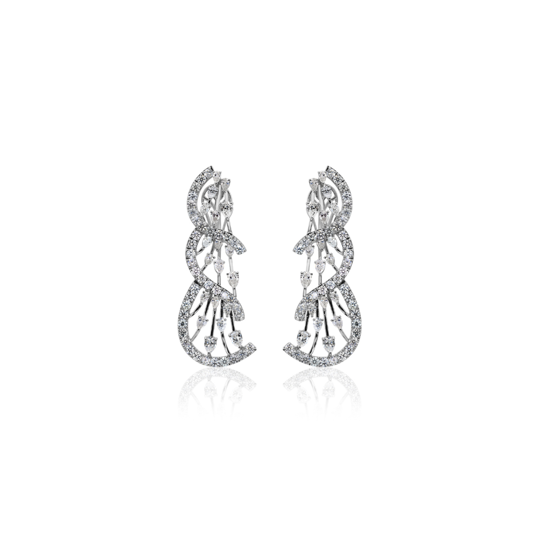 Unique Fine Gold Brilliant Natural Diamond Statement Dangle Earrings