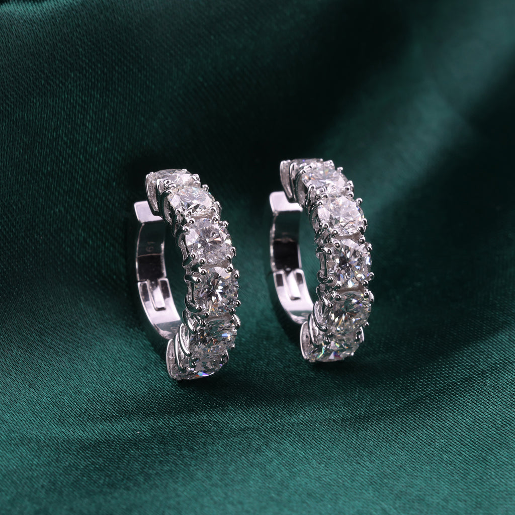 Round Brilliant Cut Natural Diamond Hoop Ear Cuff Earrings in Fine Gold