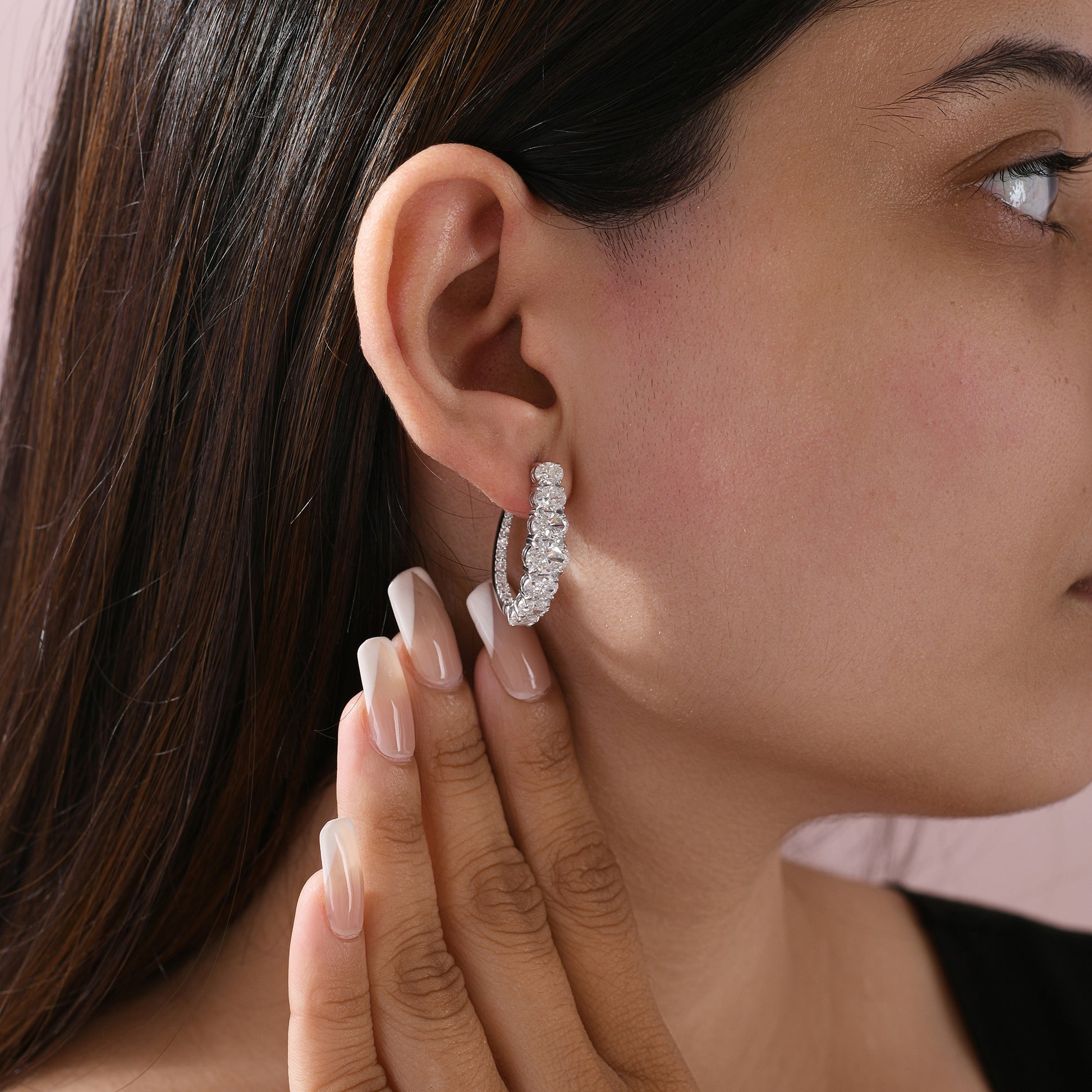 Fine Gold Inside Out Graduated Natural Diamond Hoop Earrings