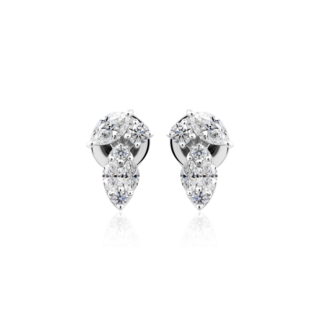 Timeless Round Marquise Cut Natural Diamond Floral Stud Earrings in Fine Gold