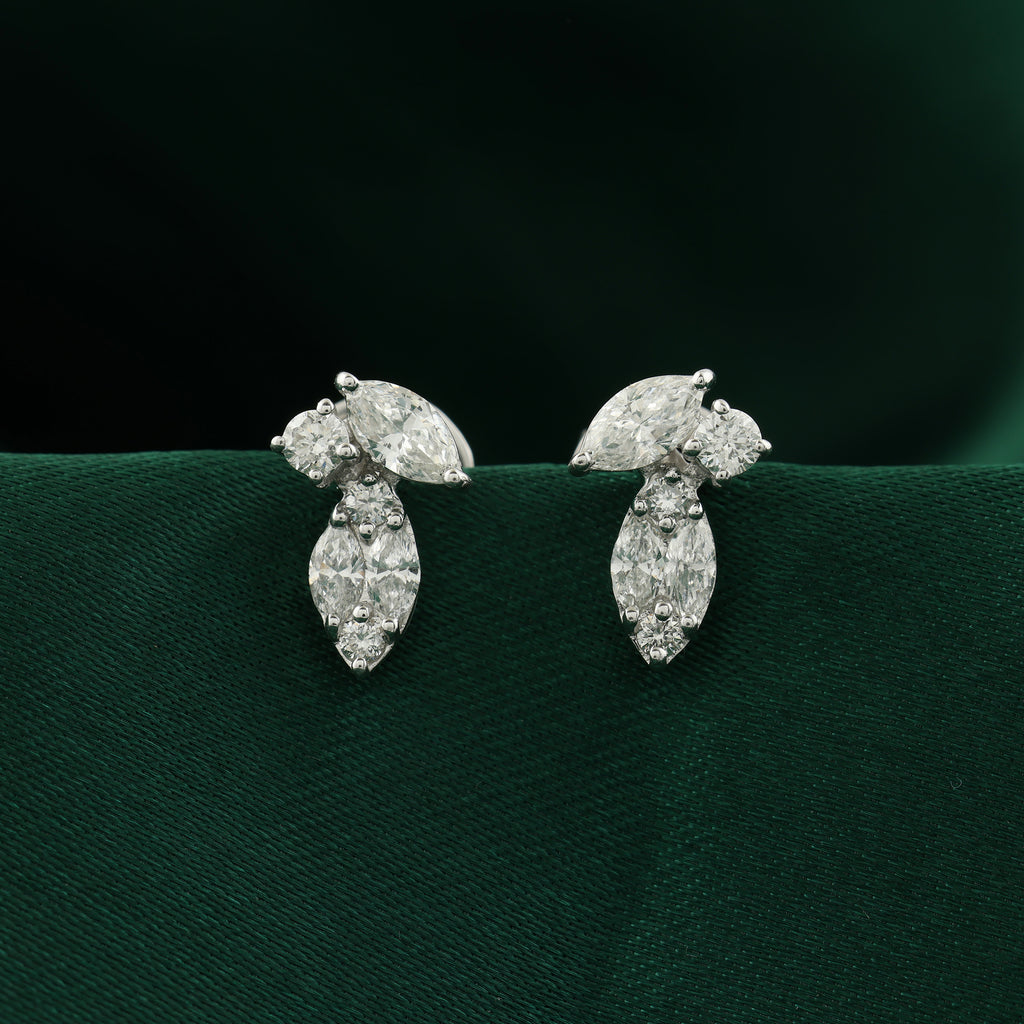 Timeless Round Marquise Cut Natural Diamond Floral Stud Earrings in Fine Gold