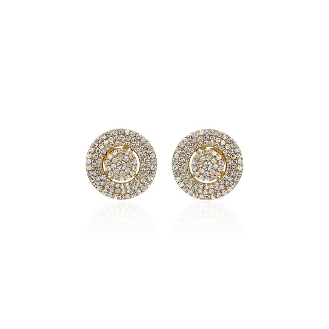 Exquisite Natural Round Diamond Cluster Stud Earrings in Fine Gold