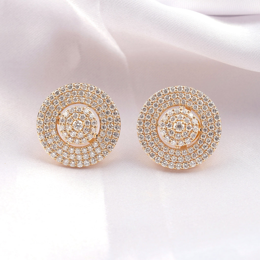 Exquisite Natural Round Diamond Cluster Stud Earrings in Fine Gold