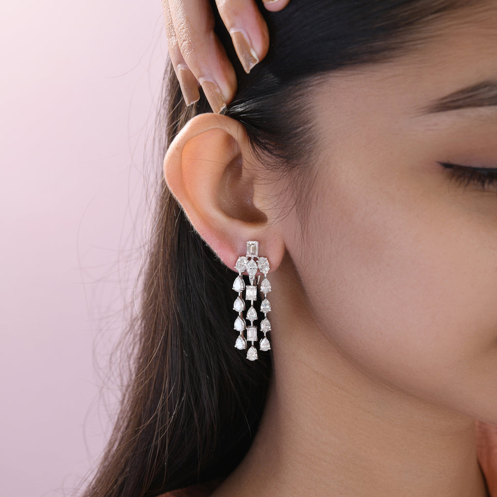 Genuine Natural Diamond Drop Earrings in Fine Gold