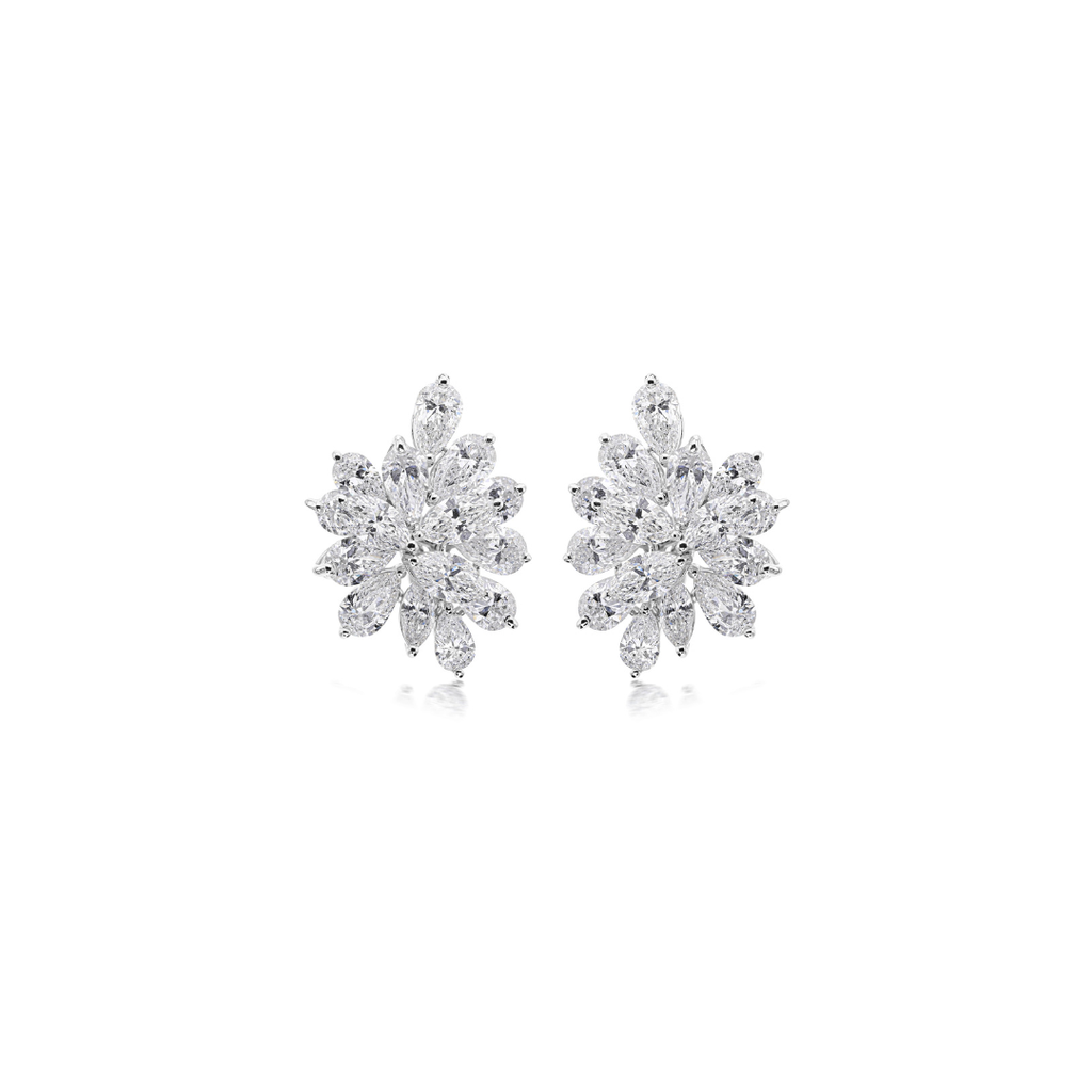 Classic Fine Gold Marquise Pear Cut Diamond Cluster Stud Earrings