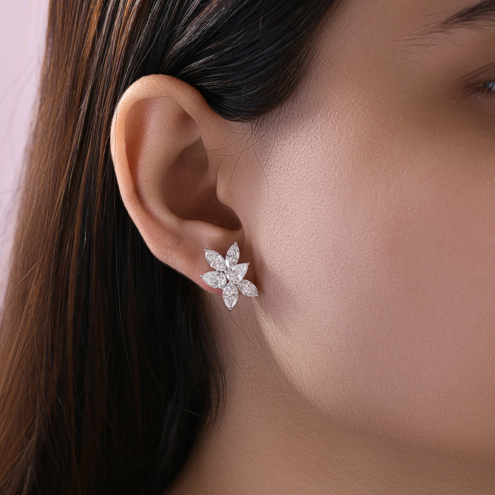Classic Marquise Pear Cut 3.80ct Diamond Flower Stud Earrings