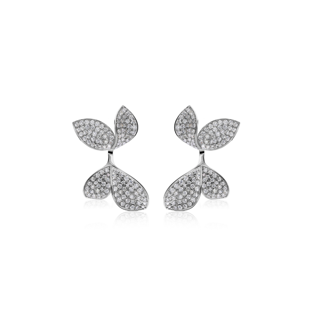 Exclusive Pave Diamond Leaf Drop Earrings Crafted in Fine Gold