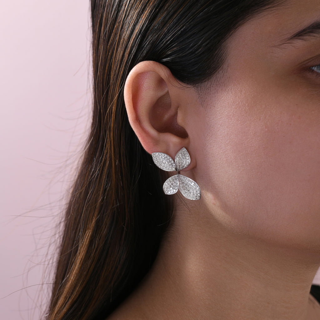Exclusive Pave Diamond Leaf Drop Earrings Crafted in Fine Gold
