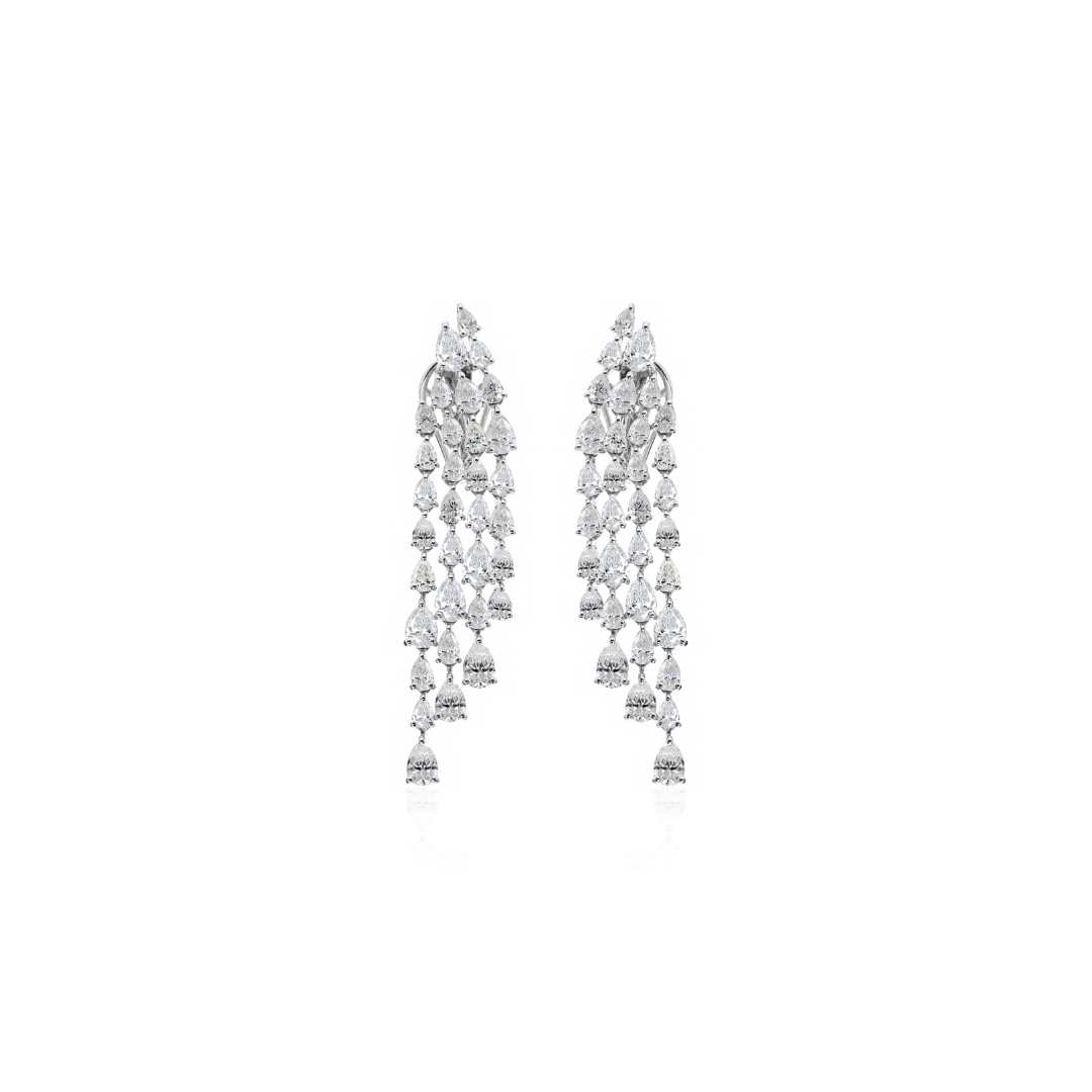 Exquisite Pear Cut Natural Diamond Multi Tier Chandelier Earrings in Fine Gold