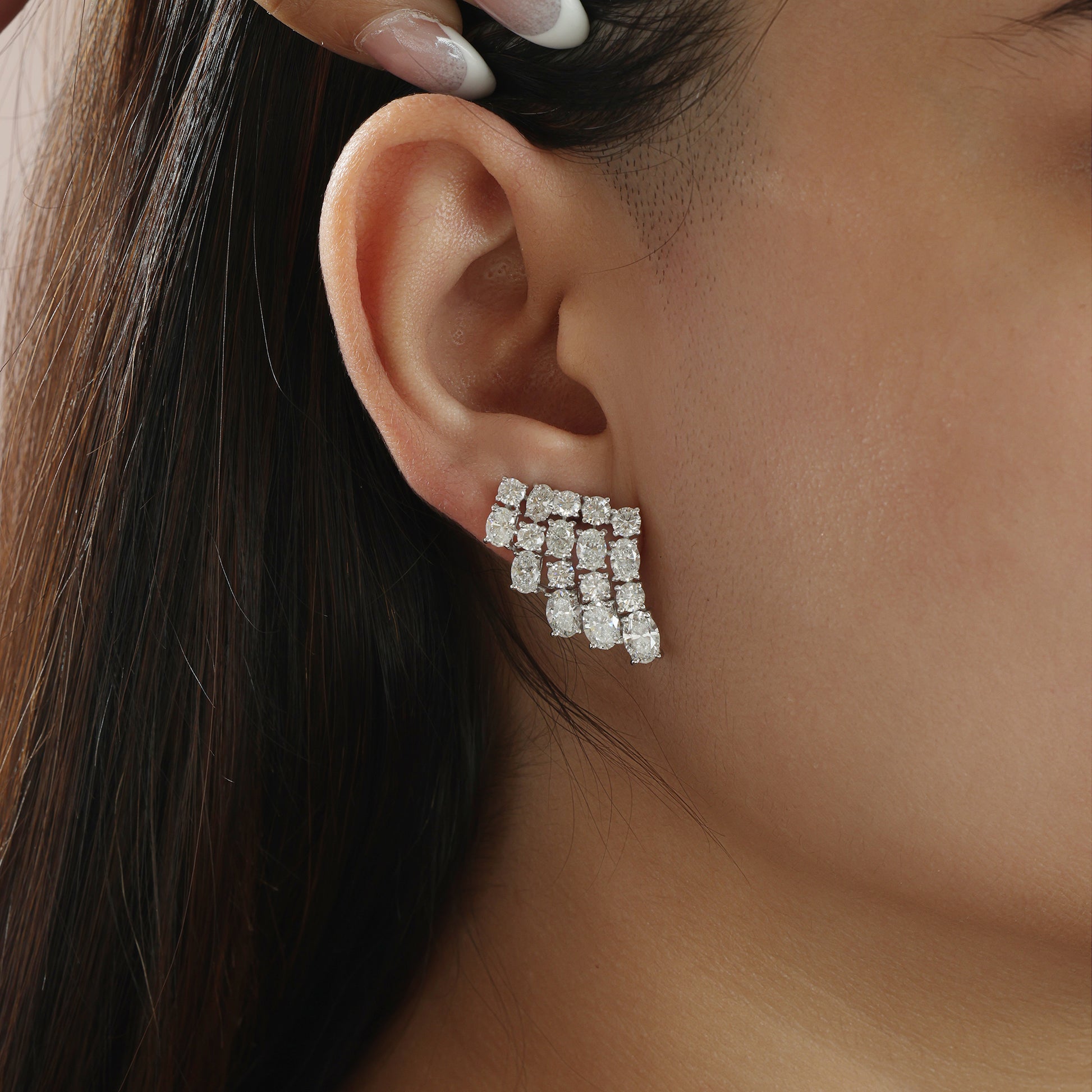 Round Oval Cut Natural Diamond Cluster Clip On Earrings in Fine Gold