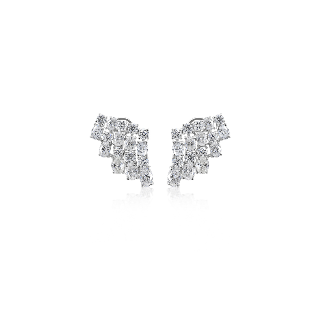 Round Oval Cut Natural Diamond Cluster Clip On Earrings in Fine Gold