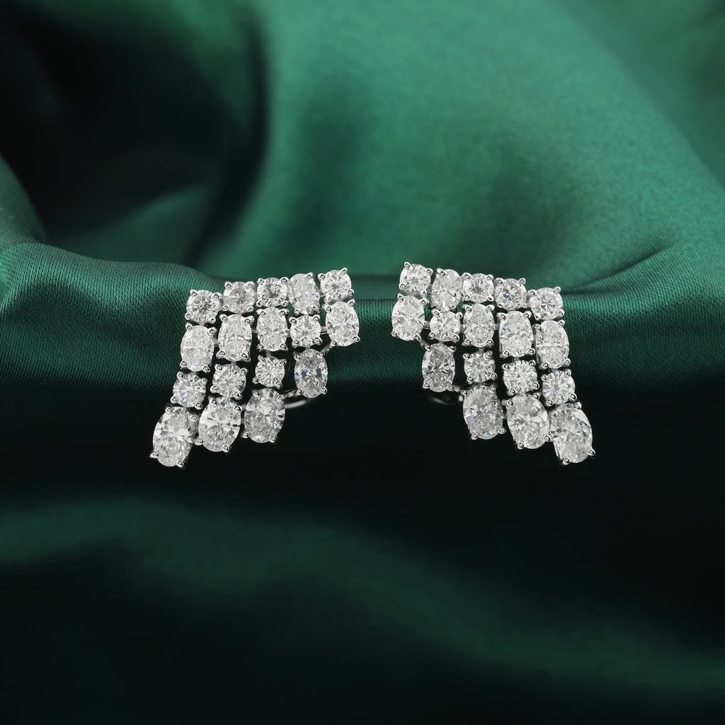 Round Oval Cut Natural Diamond Cluster Clip On Earrings in Fine Gold