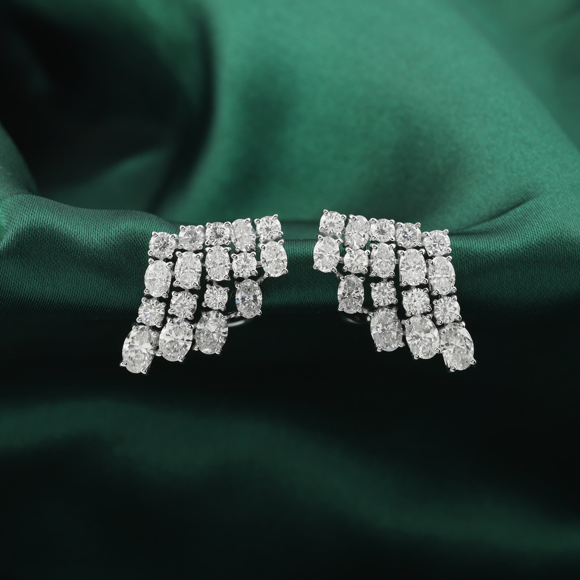 Round Oval Cut Natural Diamond Cluster Clip On Earrings in Fine Gold