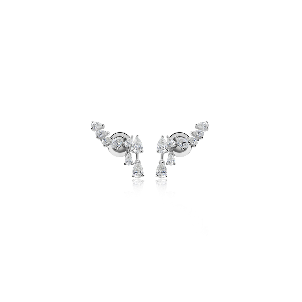 Natural Pear Cut Diamond Fine Gold Ear Climber Curved Earrings