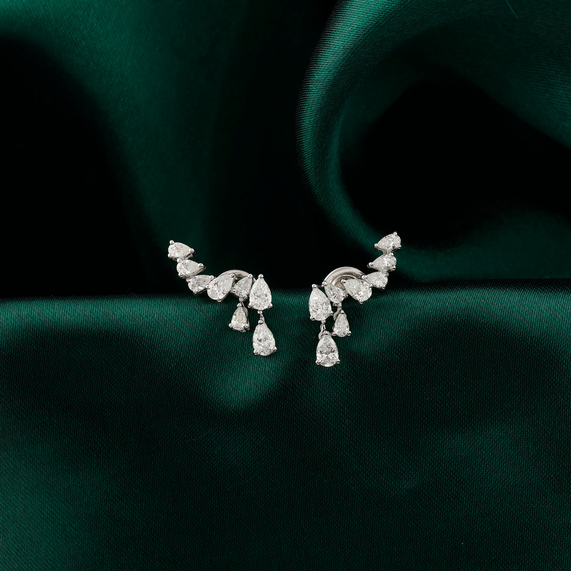 Natural Pear Cut Diamond Fine Gold Ear Climber Curved Earrings