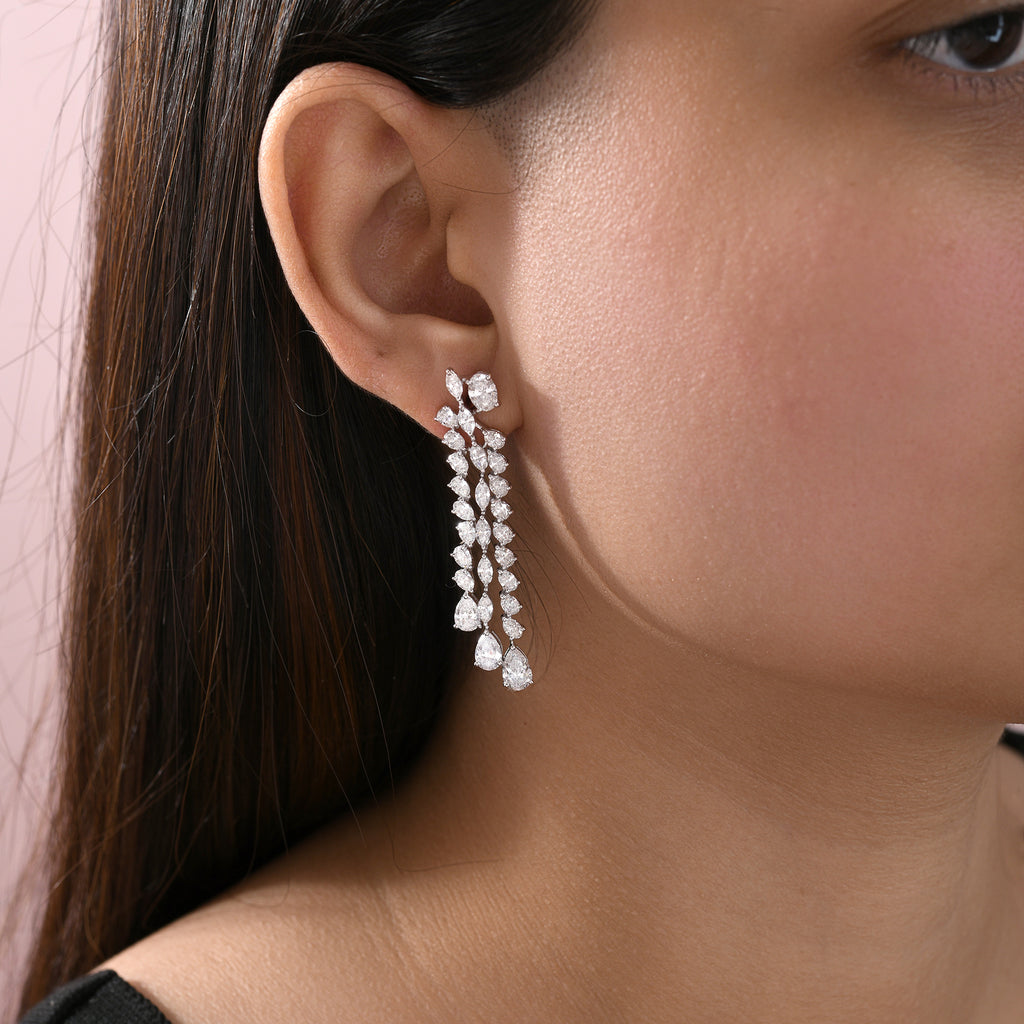 Handmade Multi Cut Natural Diamond Cascading Drop Earrings